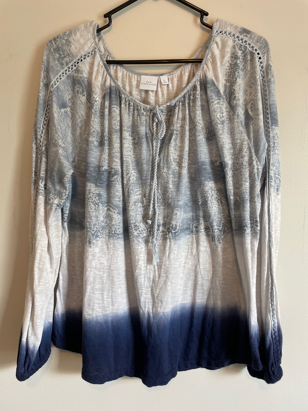 New Directions L women topTie-Front Peasant Tunic